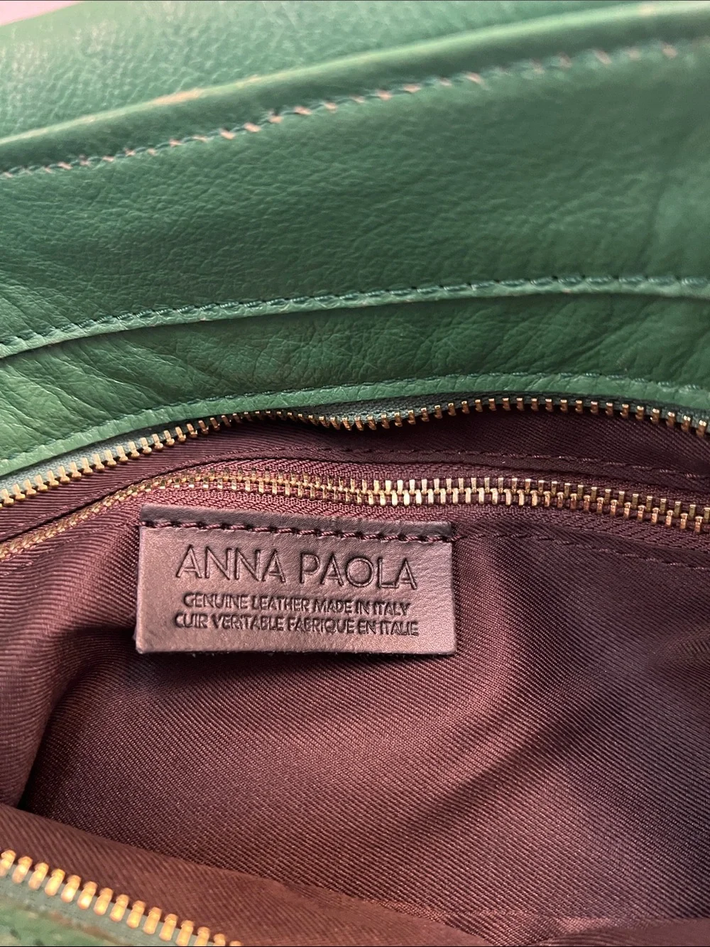 ANNA PAOLA EMERALD GREEN LEATHER BONNIE TOTE TOP HANDLE BAG GOLD HARDWARE - Picture 9 of 16